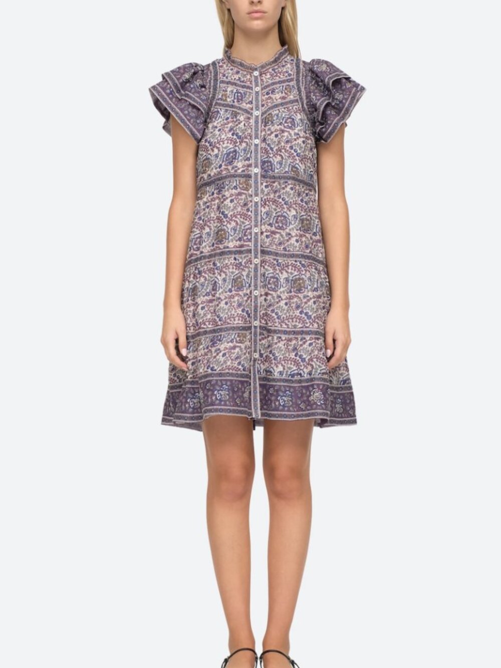 Sea New York Purple Rosita Border Short Sleeve Tunic Dress - Picture 2 of 11
